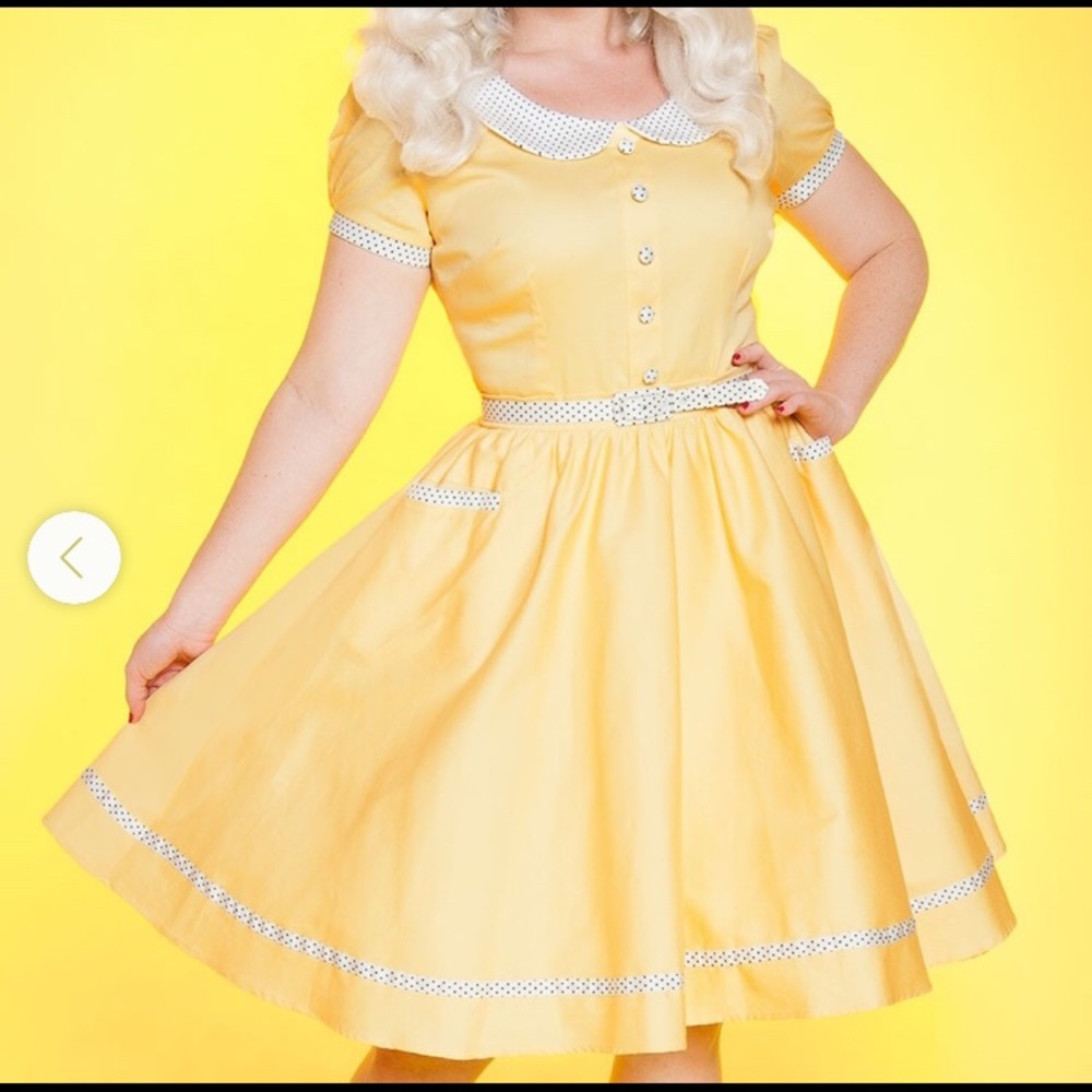 Pinup Couture Yellow Sun Dress Polka-dots, Pockets